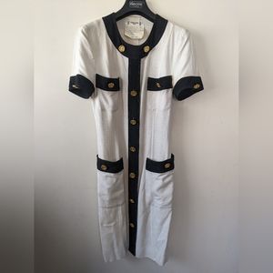 Vintage Celine Button Down Dress Size (36) White Black